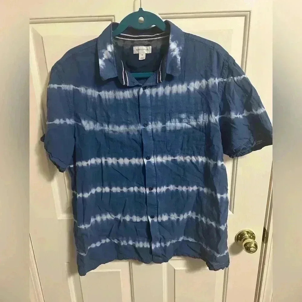 4/$25 Sun Stone Men’s XL Blue Linen Blend Bleach Reverse Tie Dye